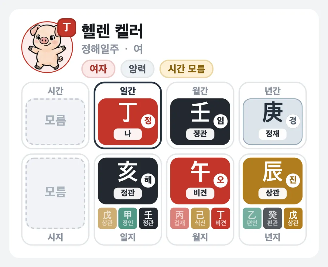 헬렌 켈러 사주 원국 — 정해일주