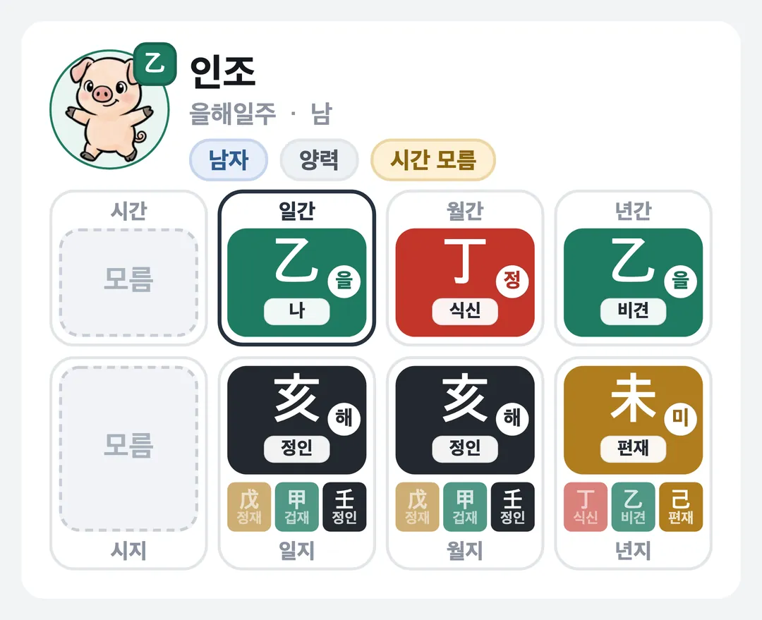 인조 사주 원국 — 을해일주