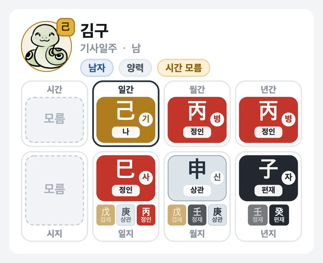 김구 사주 원국 — 기사일주