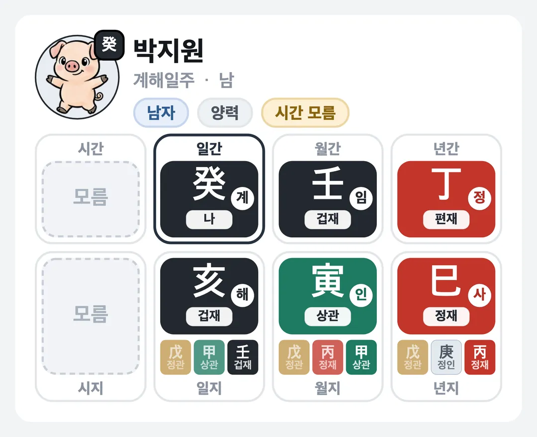 박지원 사주 원국 — 계해일주
