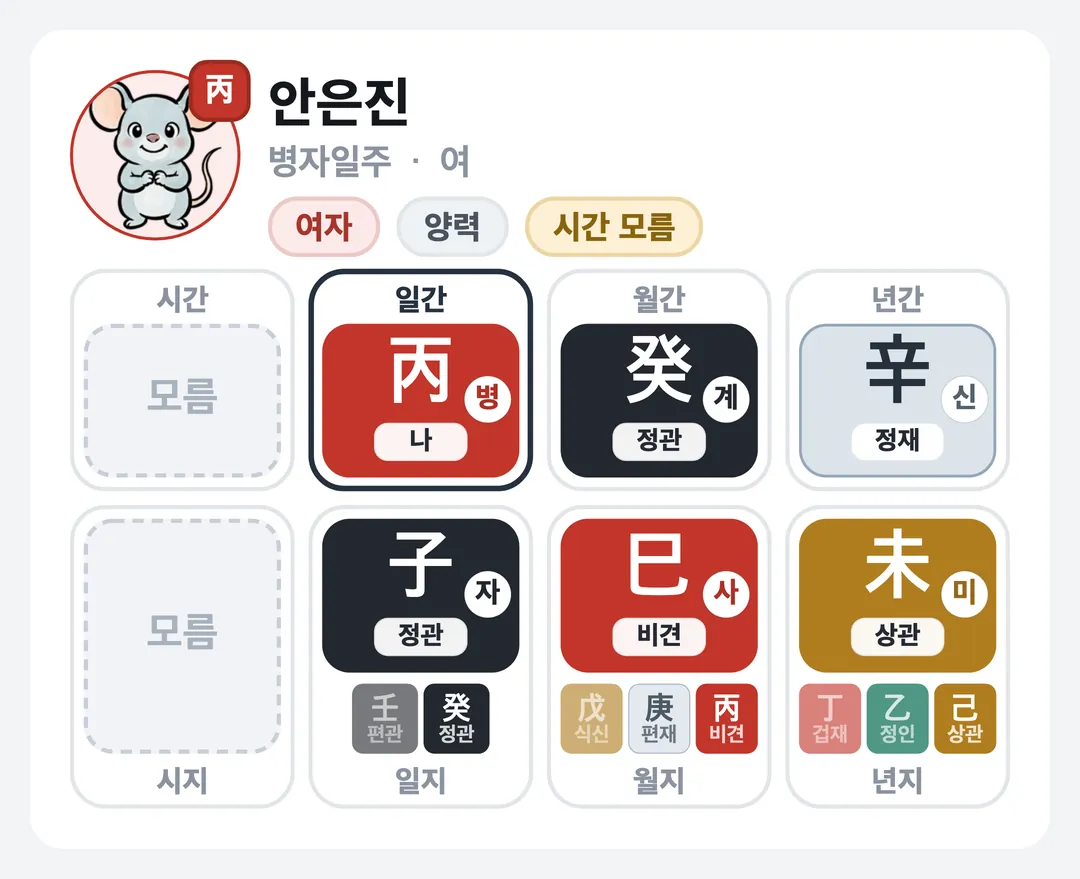 안은진 사주 원국 — 병자일주