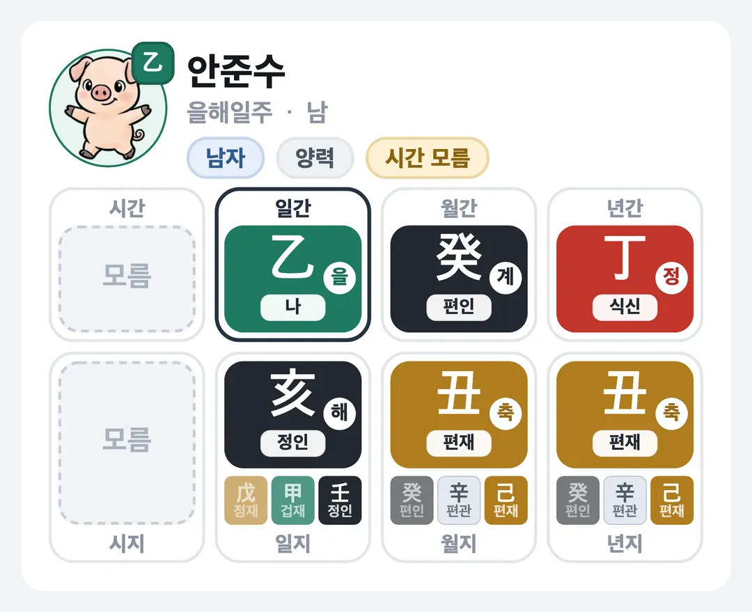 안준수 사주 원국 — 을해일주