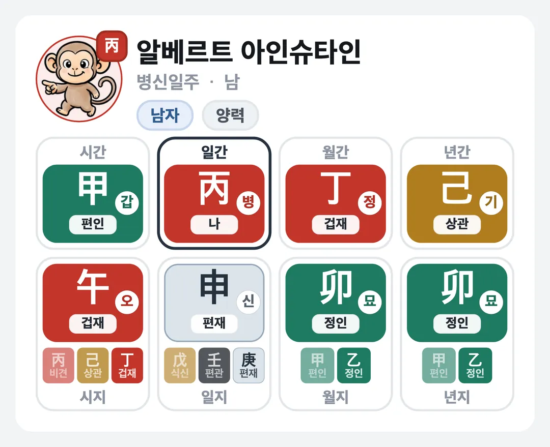 알베르트 아인슈타인 사주 원국 — 병신일주