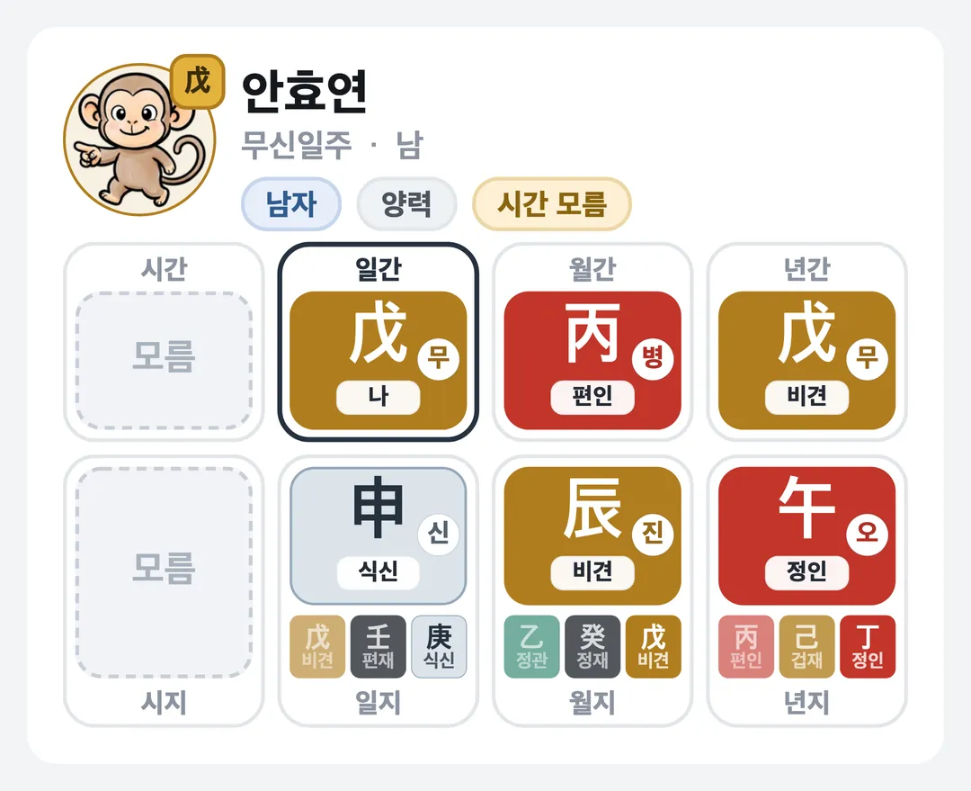 안효연 사주 원국 — 무신일주
