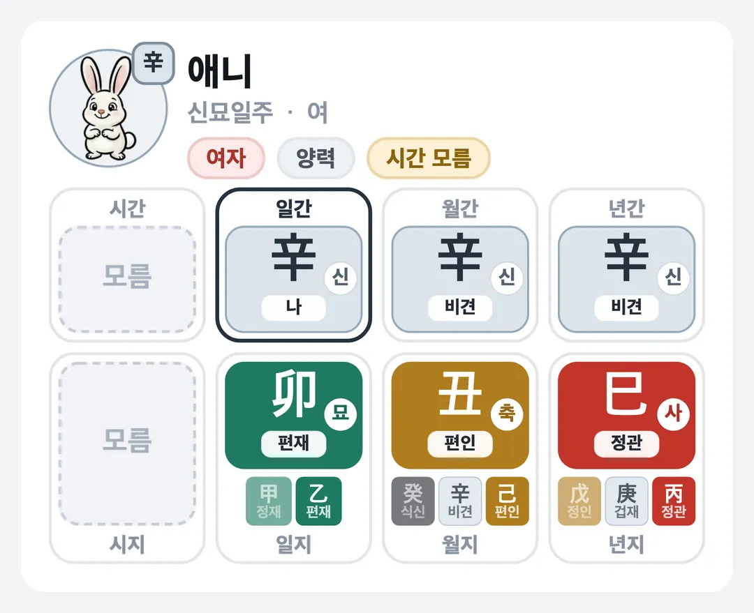 애니 사주 원국 — 신묘일주