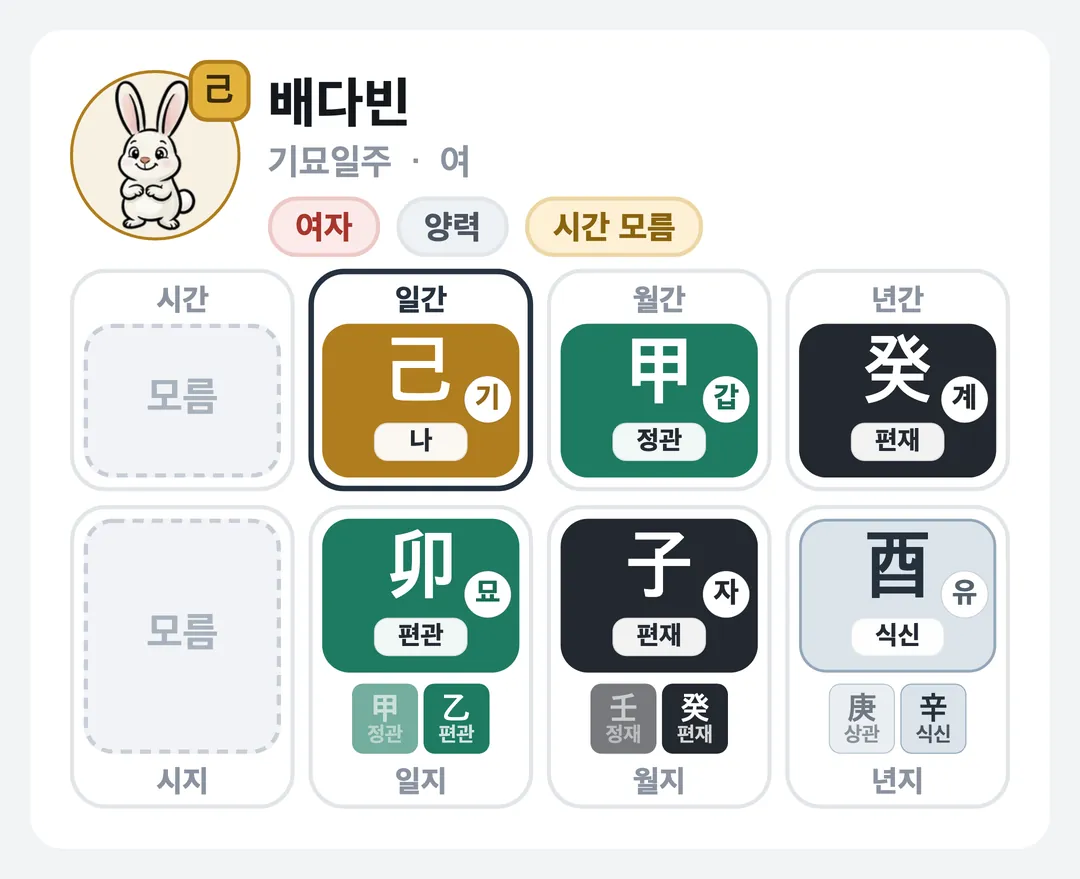 배다빈 사주 원국 — 기묘일주