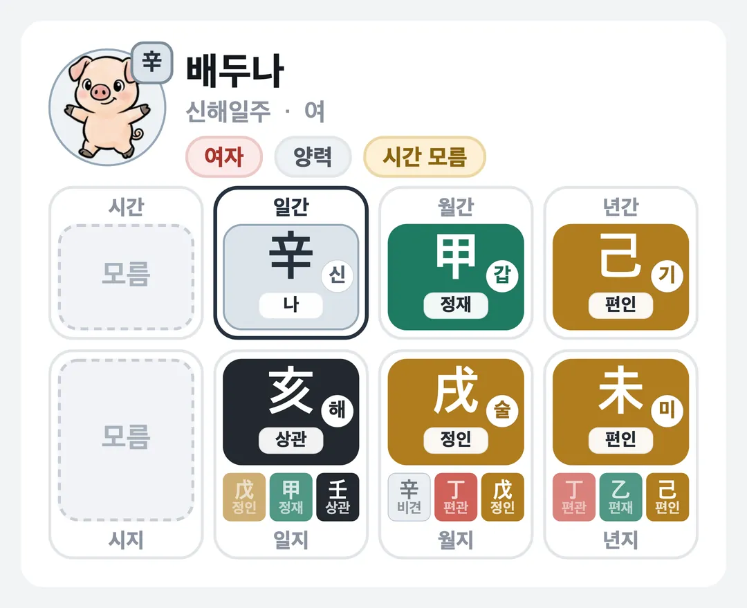 배두나 사주 원국 — 신해일주