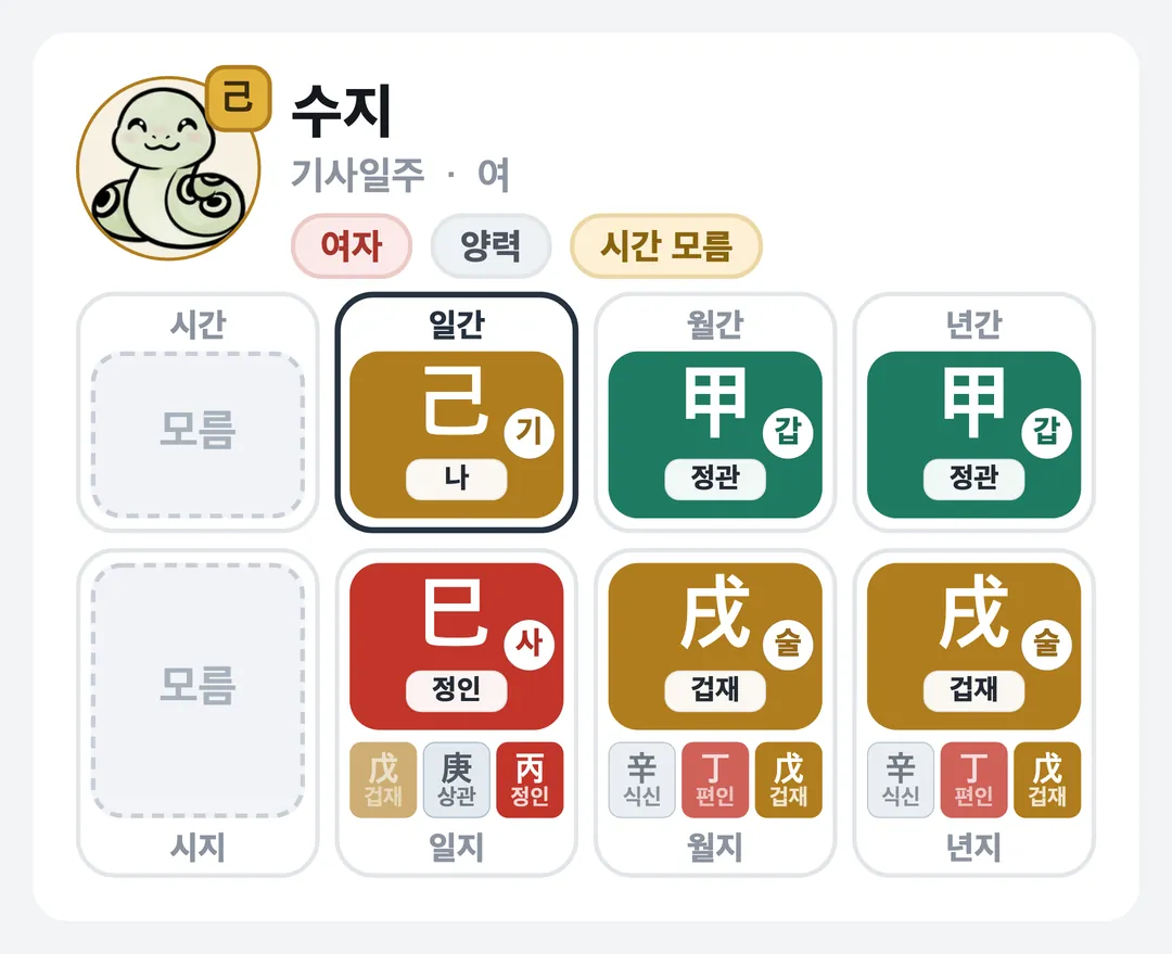 수지 사주 원국 — 기사일주