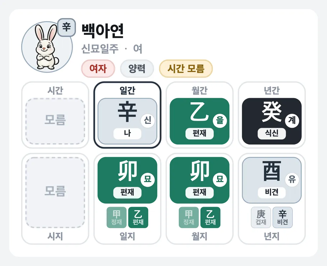 백아연 사주 원국 — 신묘일주