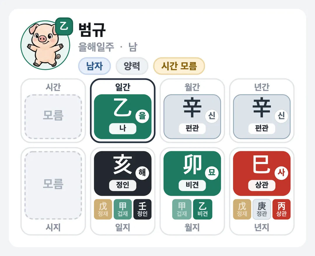 범규 사주 원국 — 을해일주