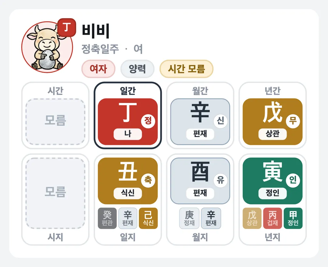 비비 사주 원국 — 정축일주
