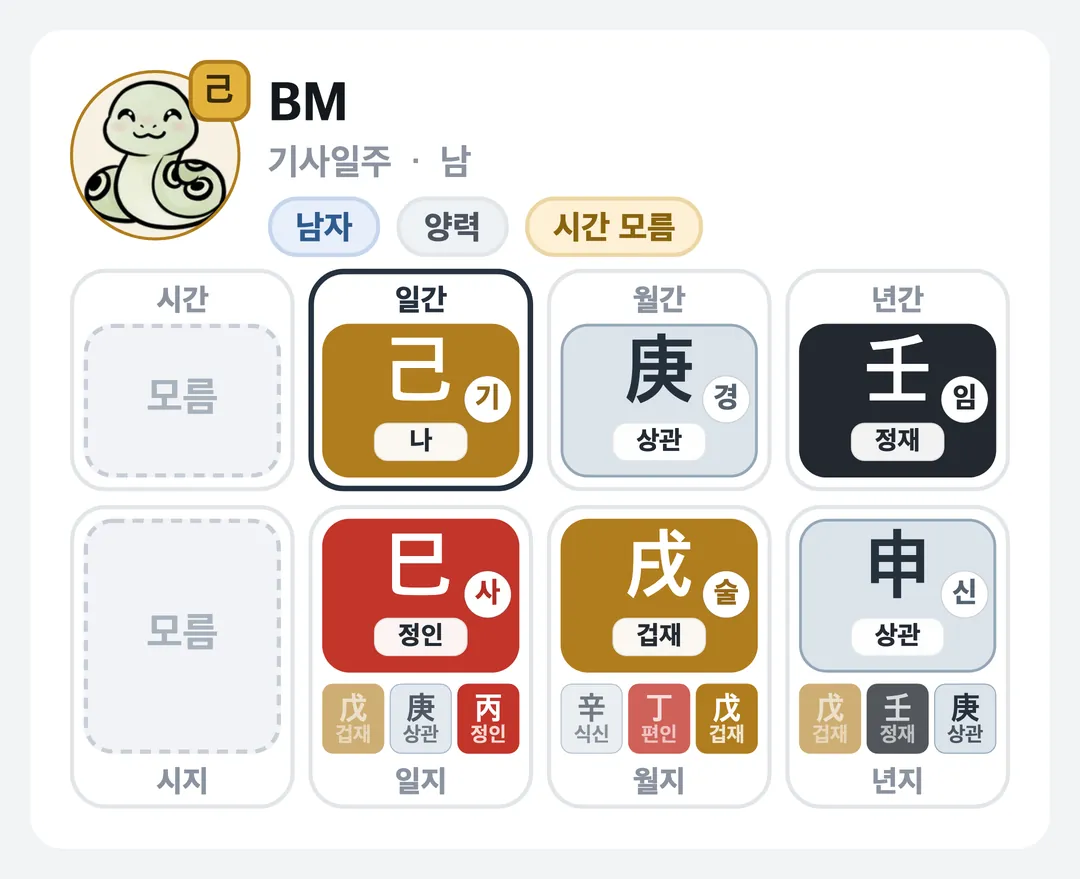 BM 사주 원국 — 기사일주