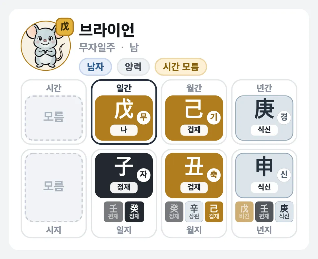 브라이언 사주 원국 — 무자일주