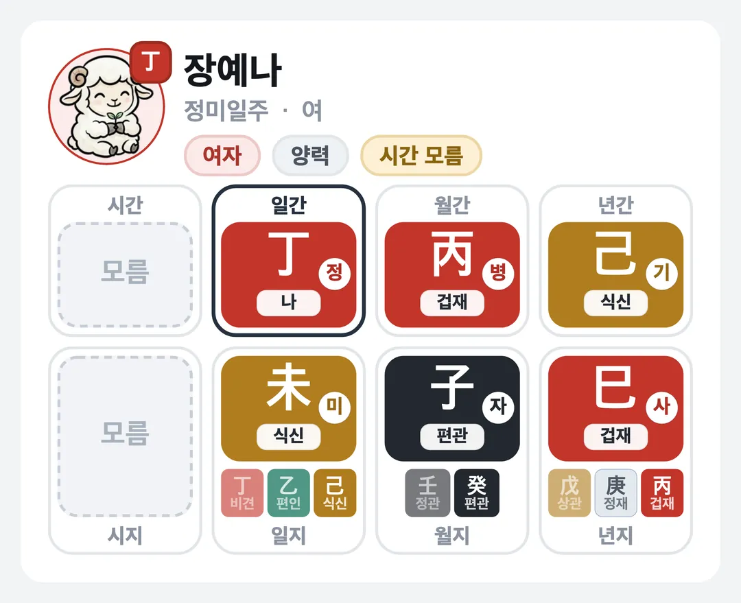 장예나 사주 원국 — 정미일주