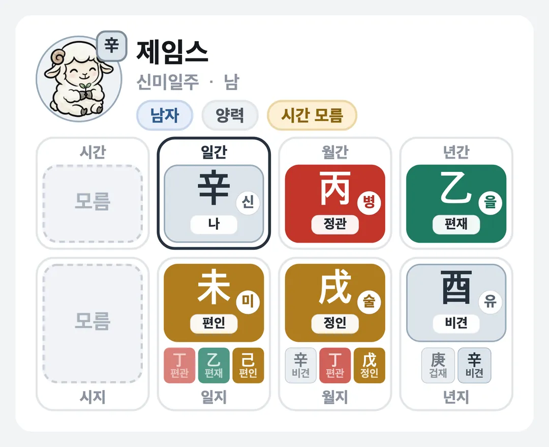 제임스 사주 원국 — 신미일주