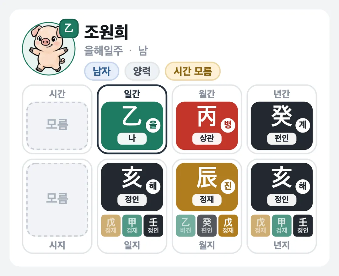 조원희 사주 원국 — 을해일주