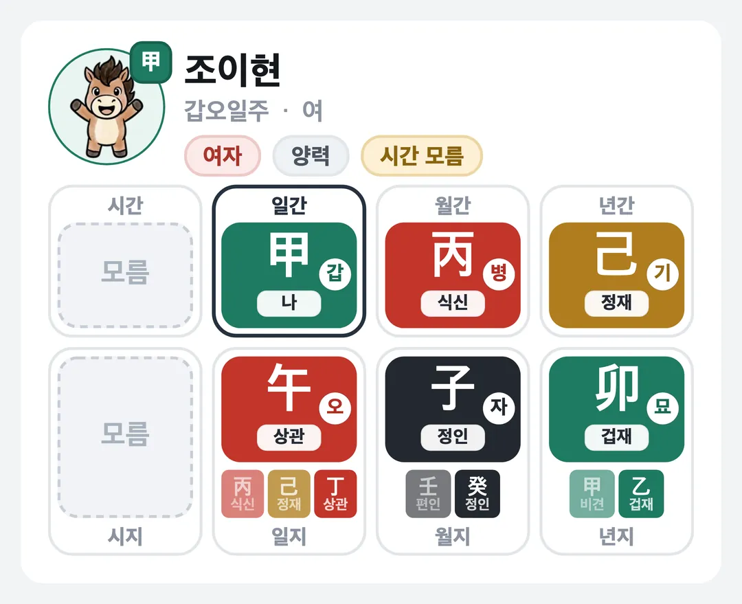 조이현 사주 원국 — 갑오일주