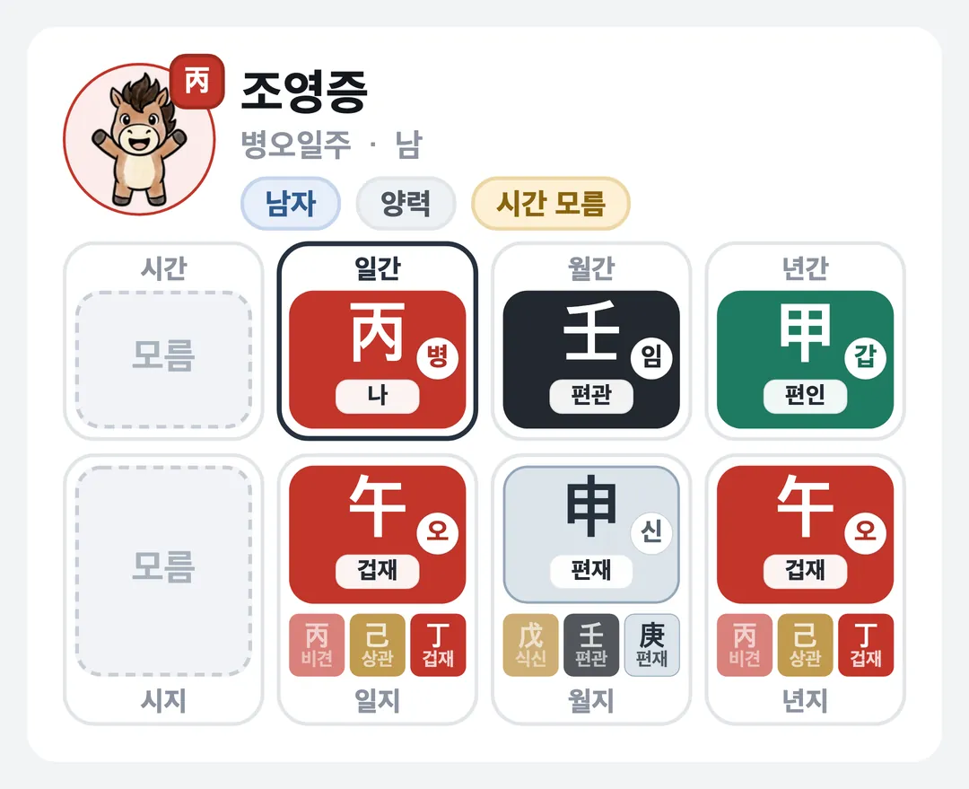조영증 사주 원국 — 병오일주