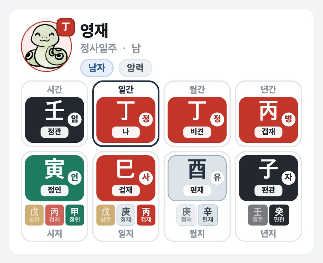 영재 사주 원국 — 정사일주