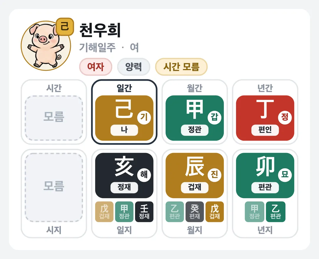 천우희 사주 원국 — 기해일주