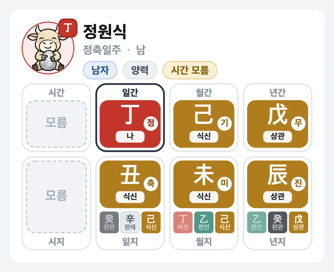 정원식 사주 원국 — 정축일주