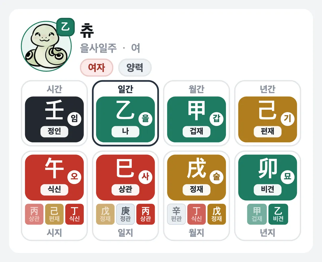 츄 사주 원국 — 을사일주