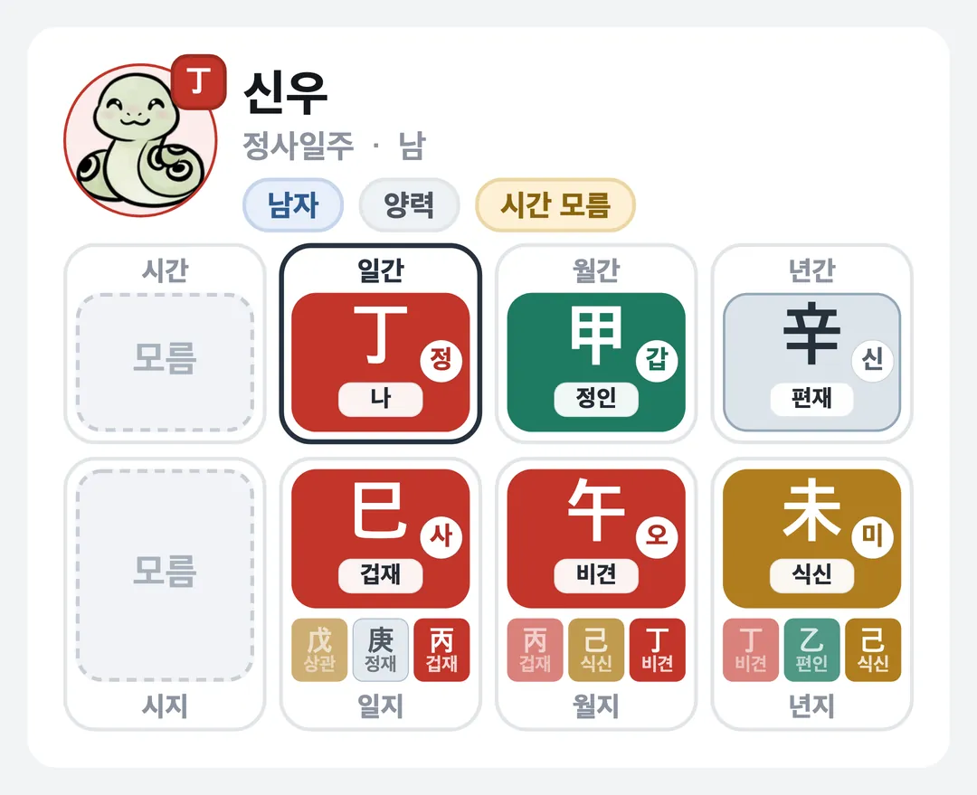 신우 사주 원국 — 정사일주