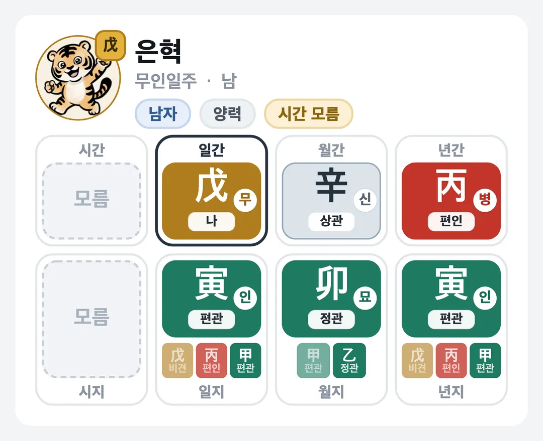은혁 사주 원국 — 무인일주