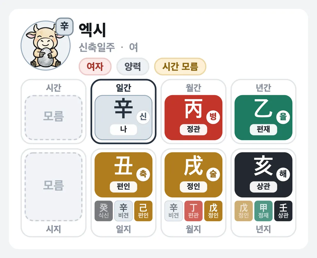 엑시 사주 원국 — 신축일주