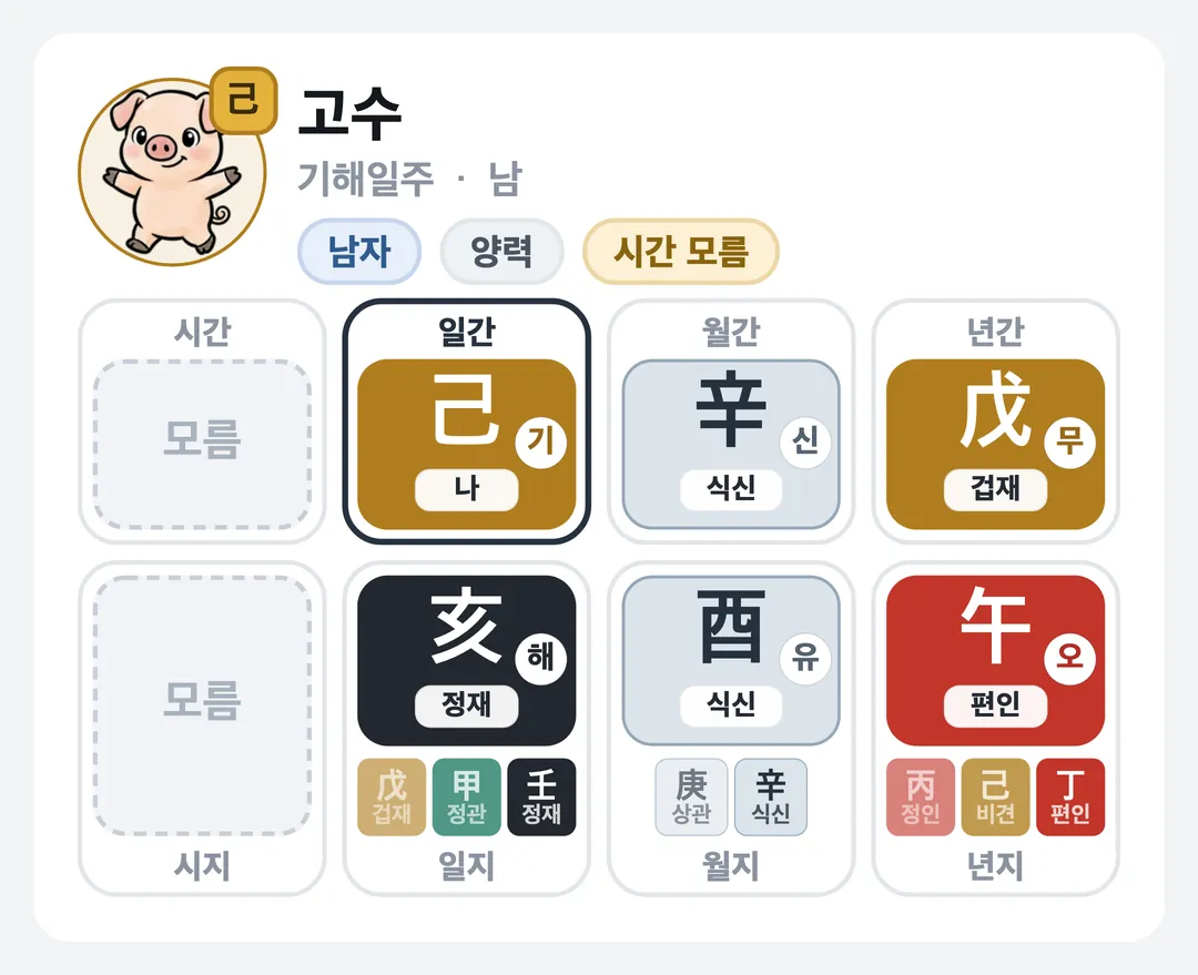 고수 사주 원국 — 기해일주