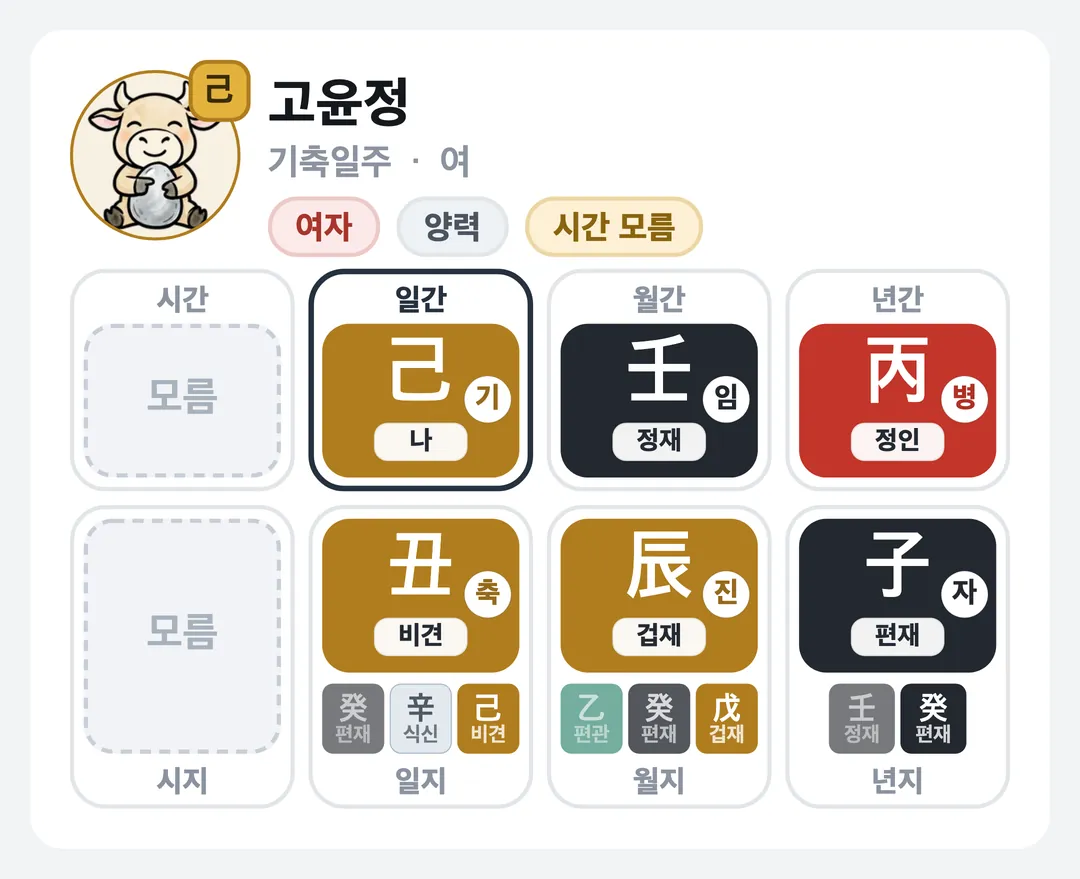 고윤정 사주 원국 — 기축일주