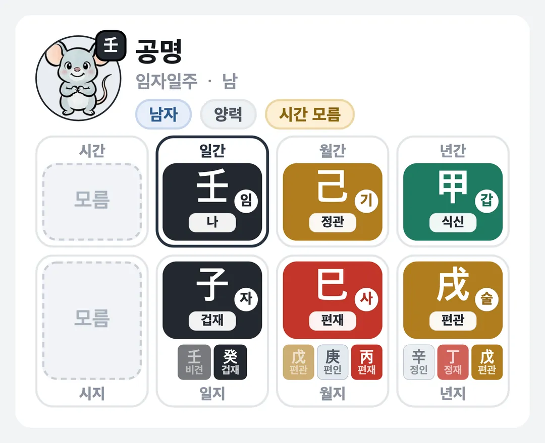 공명 사주 원국 — 임자일주