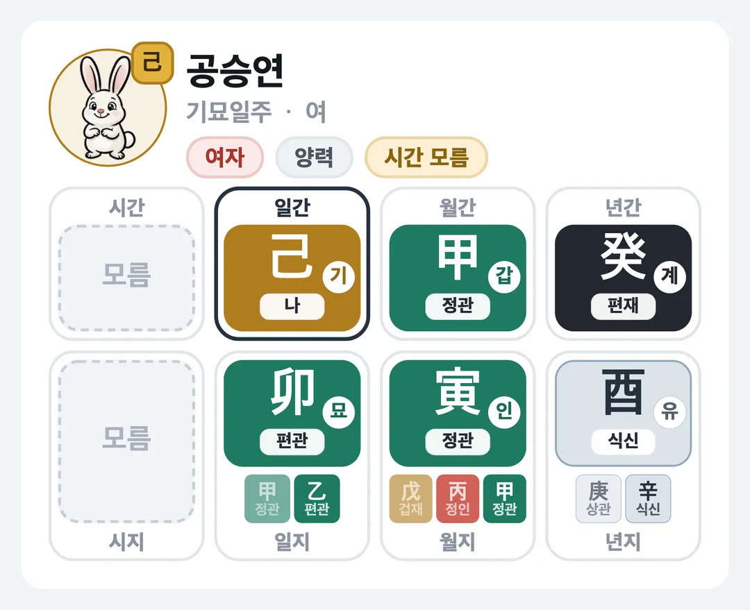 공승연 사주 원국 — 기묘일주
