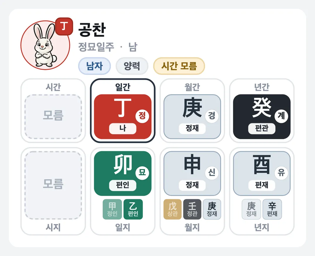 공찬 사주 원국 — 정묘일주