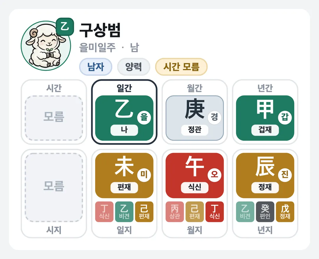 구상범 사주 원국 — 을미일주