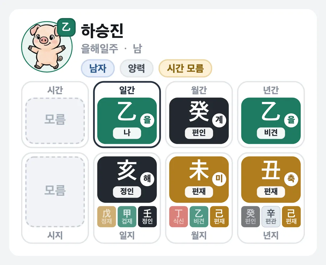 하승진 사주 원국 — 을해일주