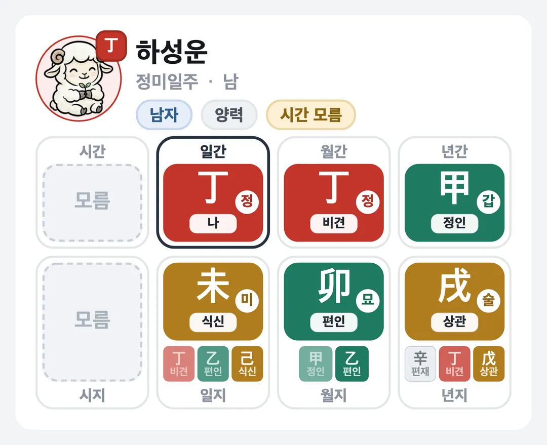 하성운 사주 원국 — 정미일주