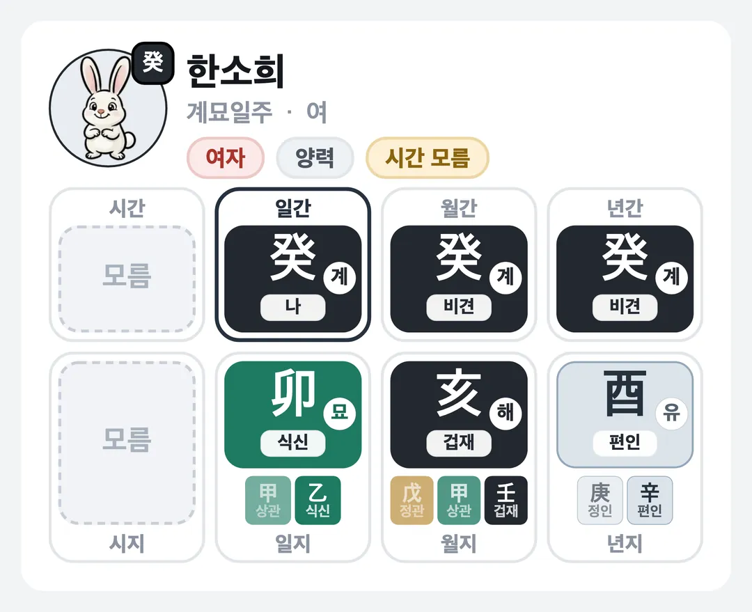 한소희 사주 원국 — 계묘일주