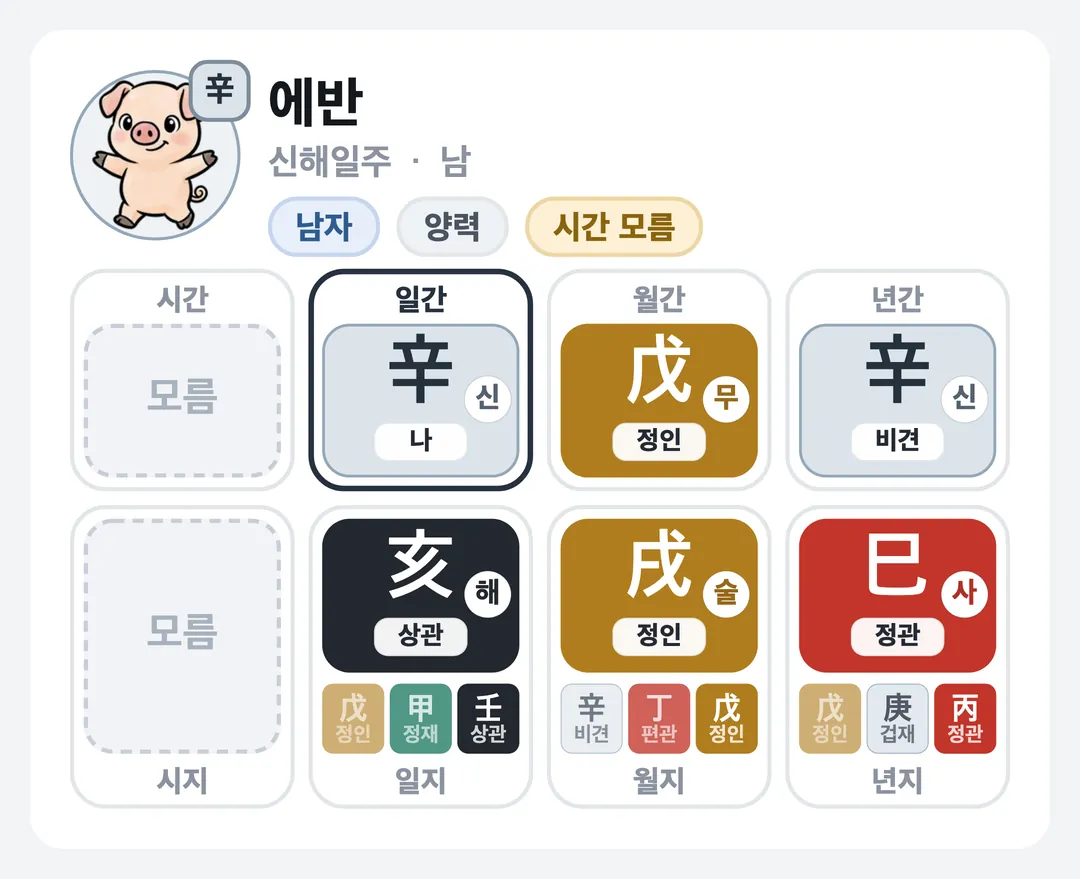 에반 사주 원국 — 신해일주