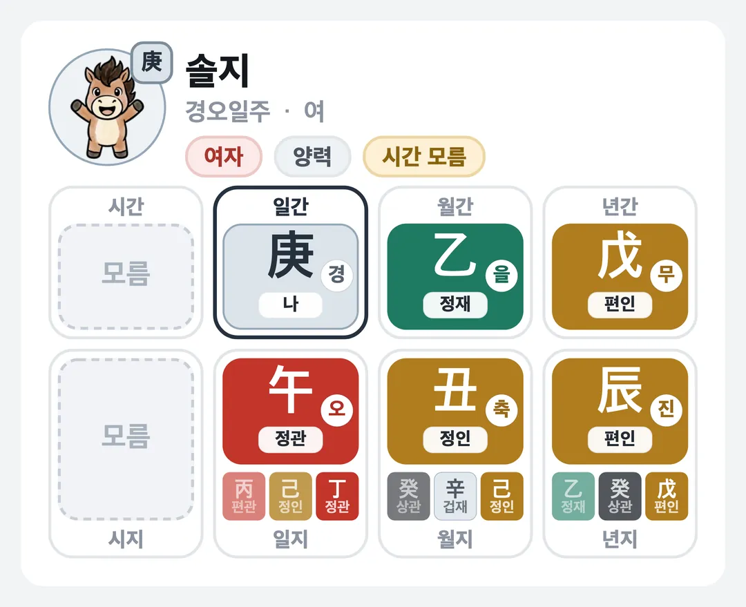 솔지 사주 원국 — 경오일주