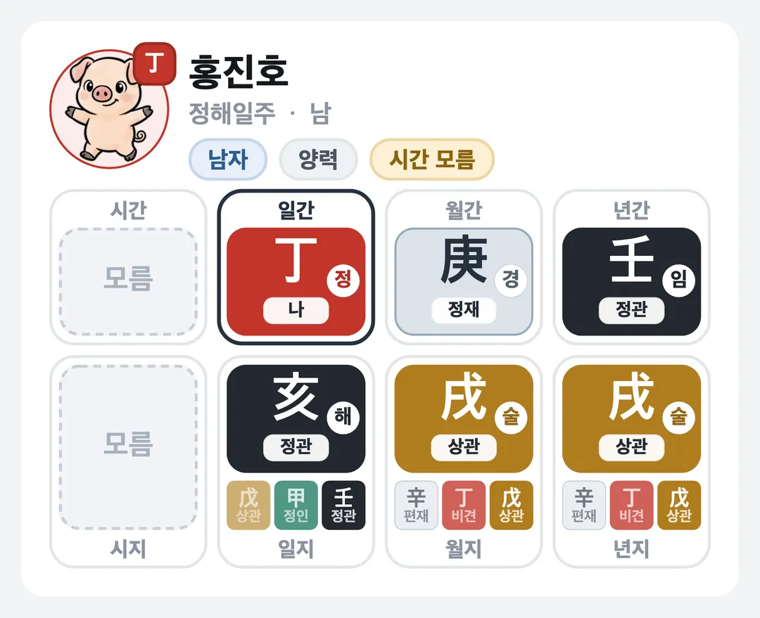 홍진호 사주 원국 — 정해일주