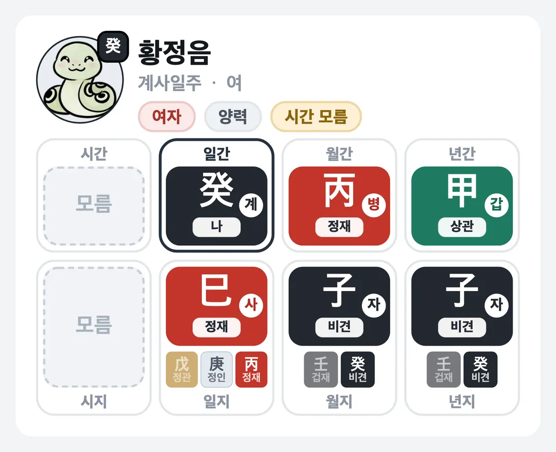 황정음 사주 원국 — 계사일주