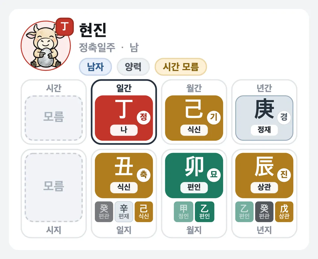 현진 사주 원국 — 정축일주