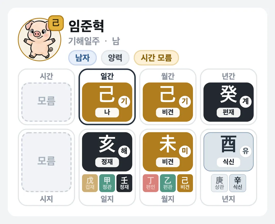 임준혁 사주 원국 — 기해일주