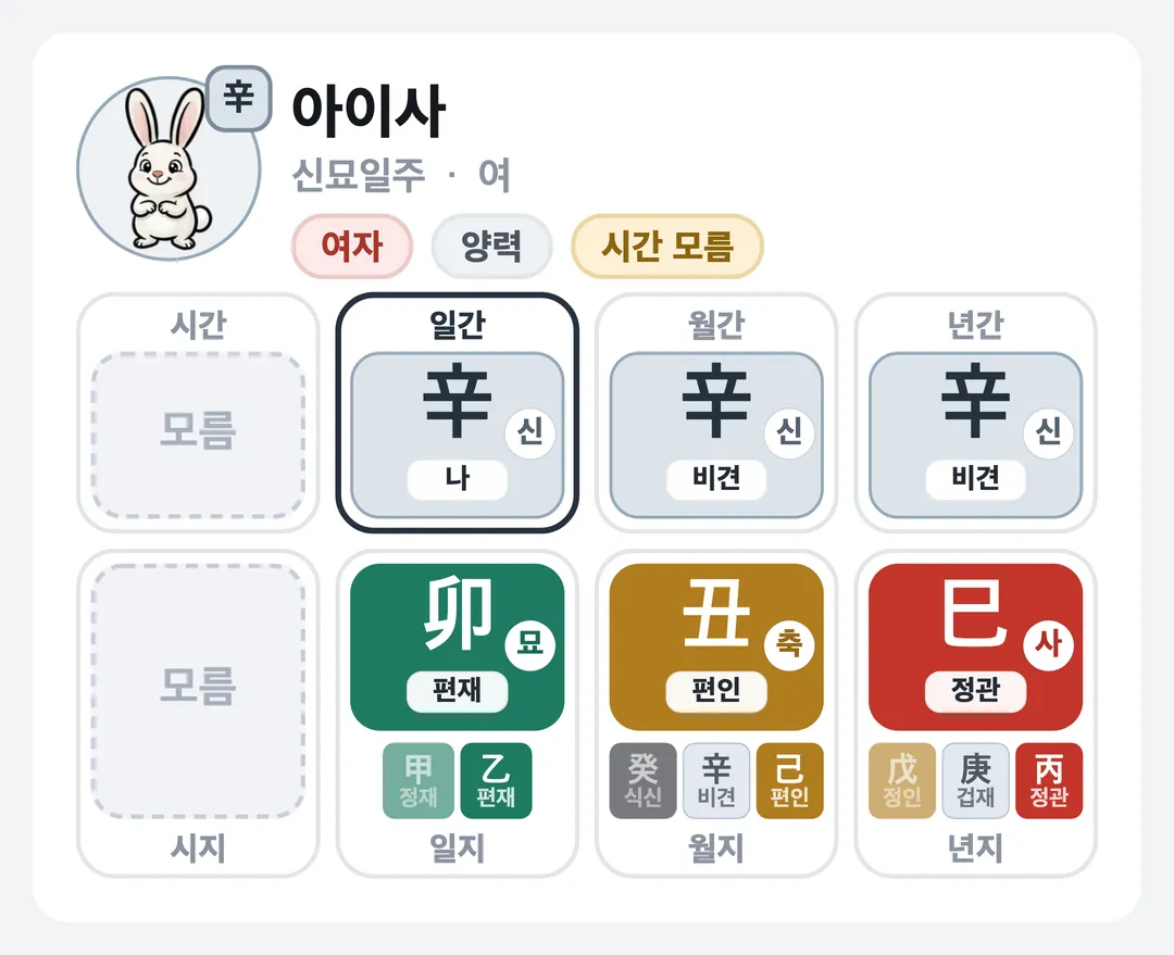아이사 사주 원국 — 신묘일주