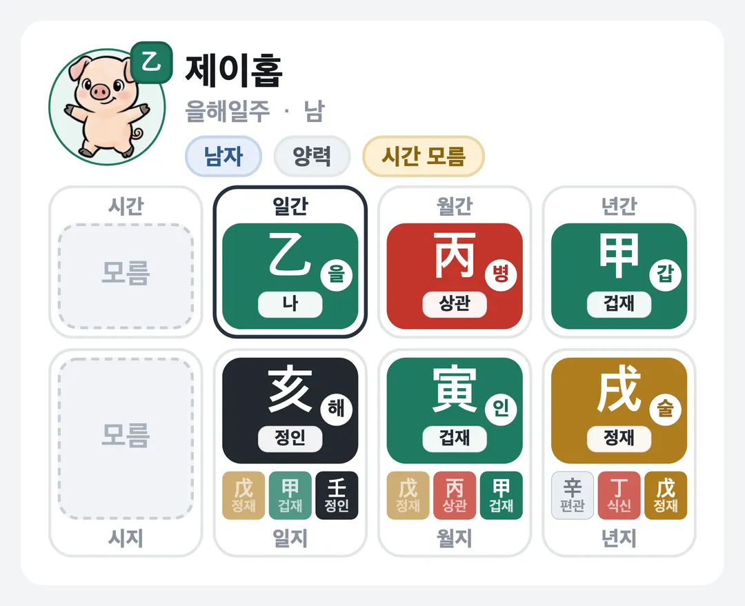 제이홉 사주 원국 — 을해일주