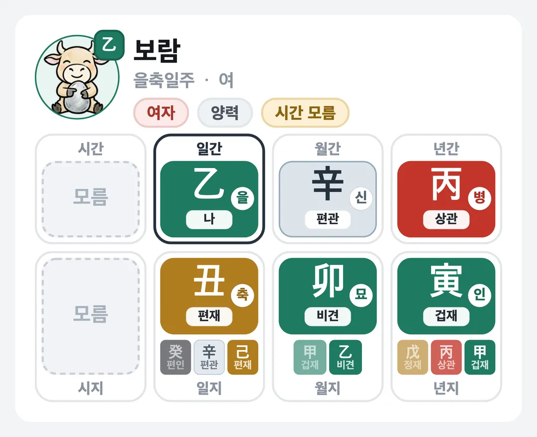 보람 사주 원국 — 을축일주