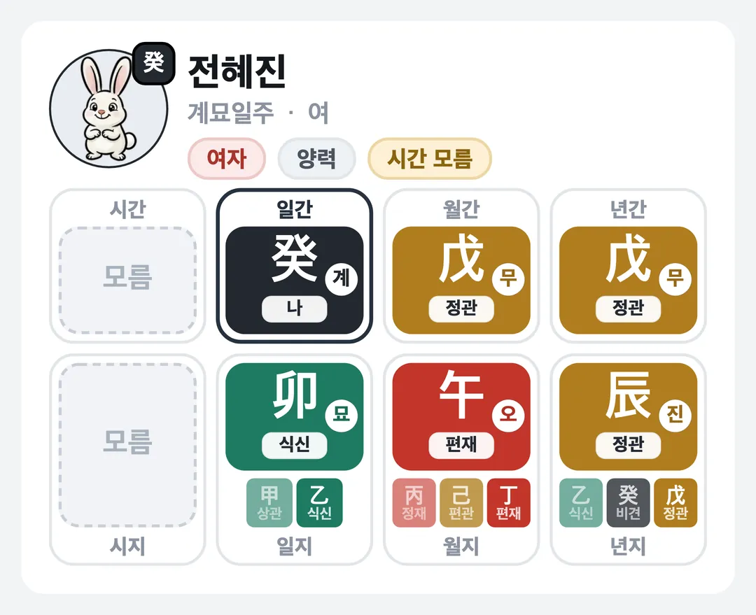 전혜진 사주 원국 — 계묘일주