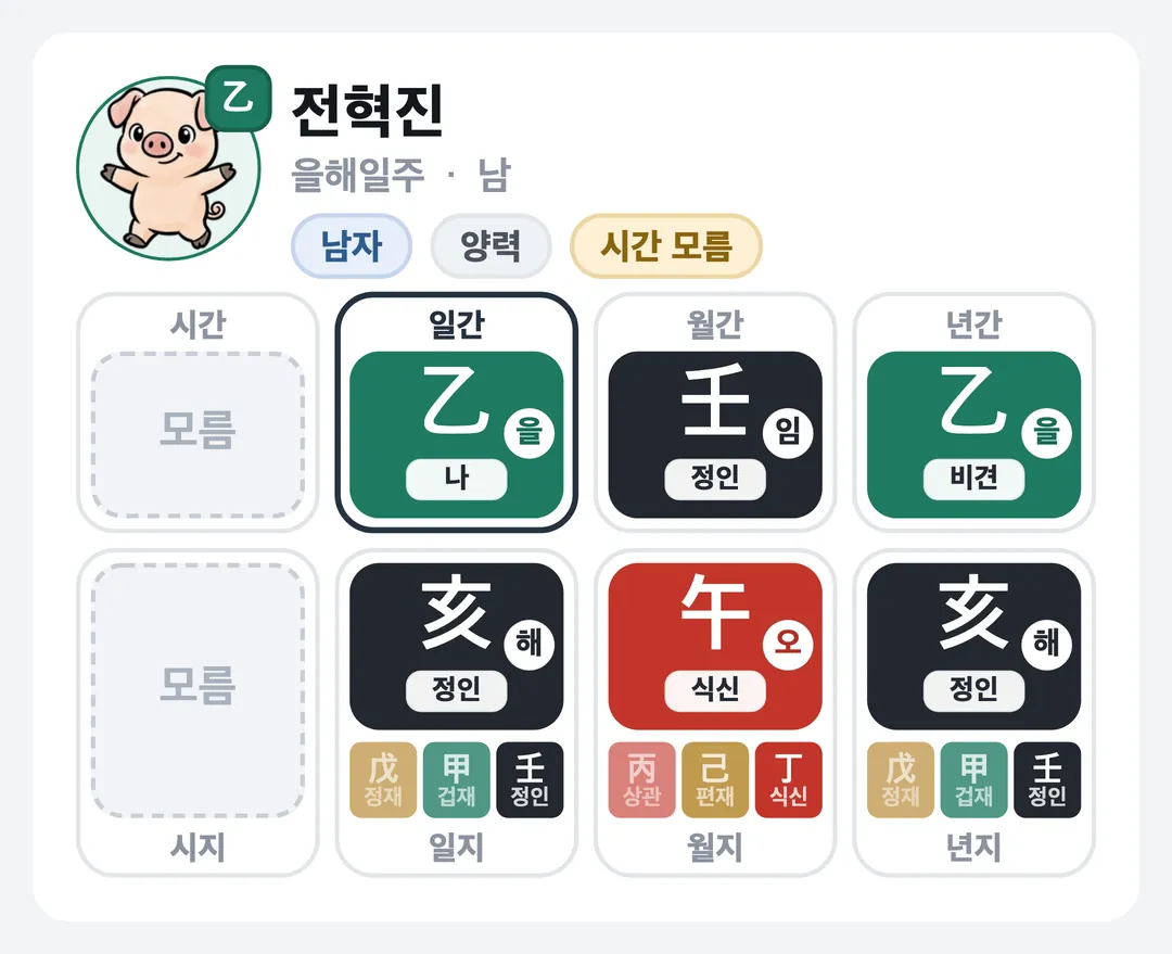 전혁진 사주 원국 — 을해일주