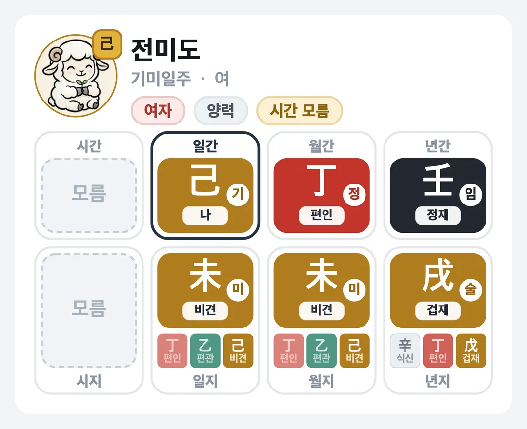 전미도 사주 원국 — 기미일주